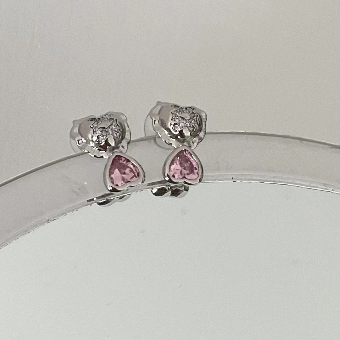 Wholesale Pink Diamond Sweet Cool Double Heart Alloy Earrings